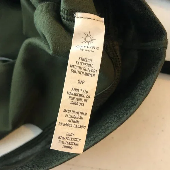 Aerie Offline Dark Green Distressed Faux Leather Sports Bra Keyhole Back S - Picture 4 of 4